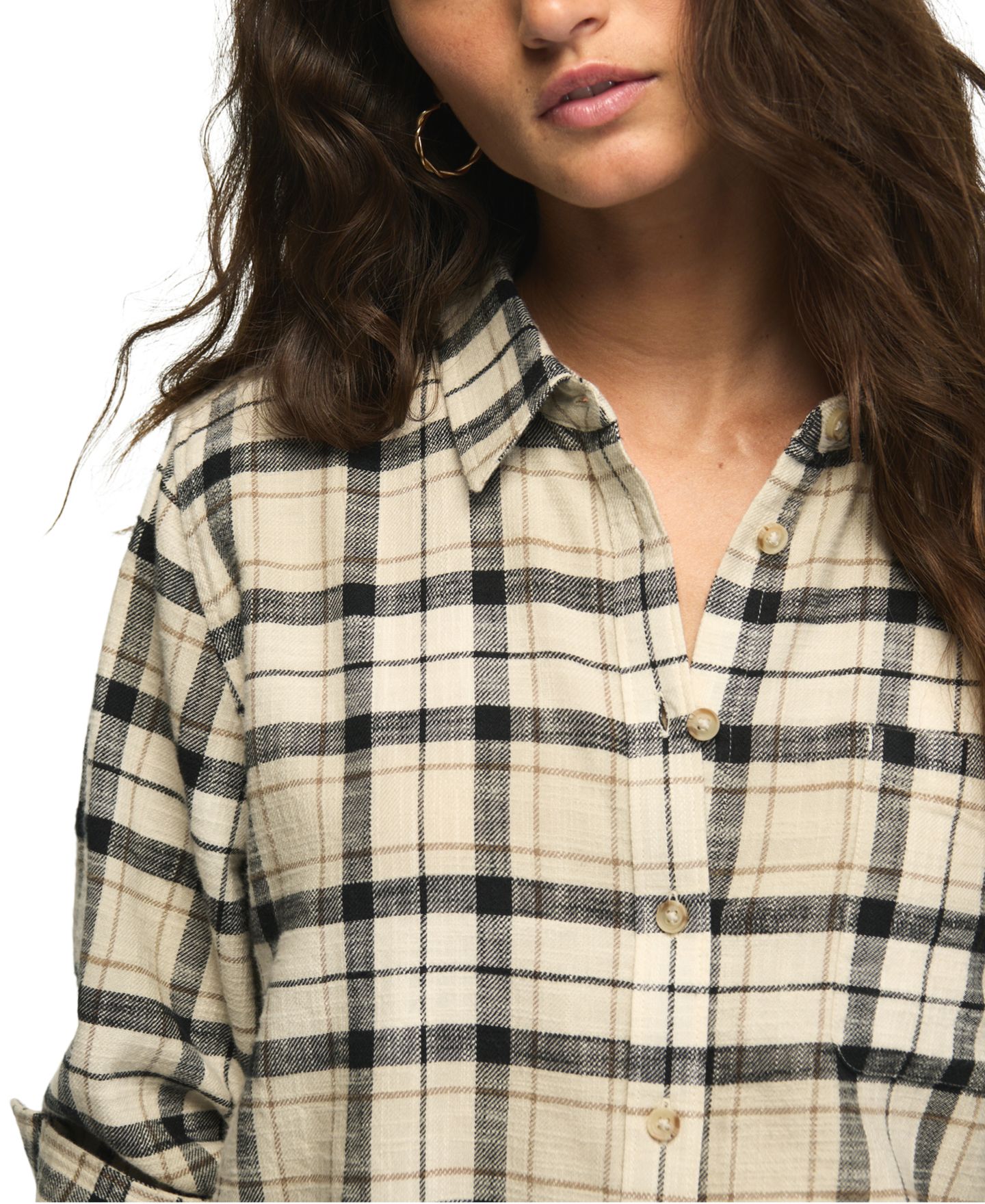 Женская рубашка Lucky Brand Long-Sleeve Plaid Button Down Shirt, цвет: Кремовый клетчатый — фото 4