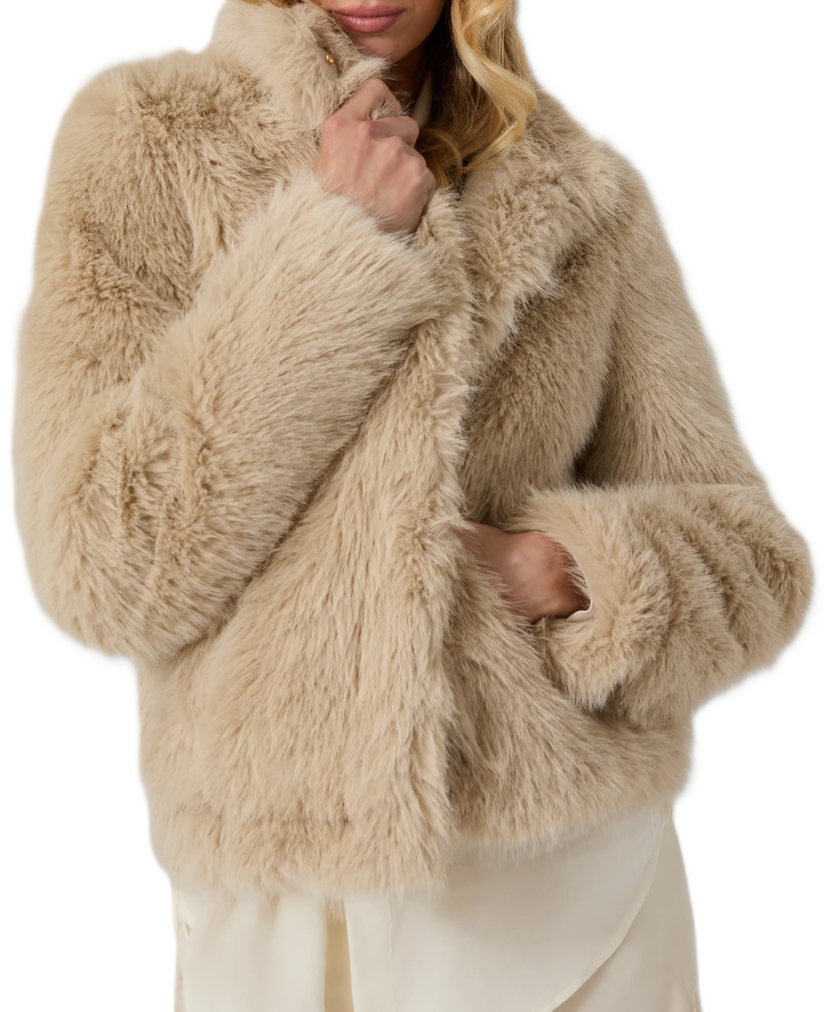Guess Women's Luna Leopard-Print High-Neck Faux Fur Jacket