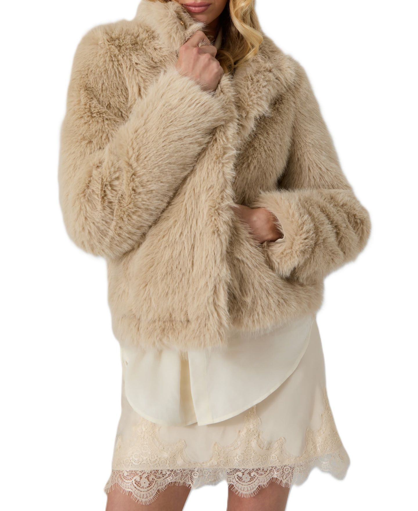 Женская куртка GUESS Luna Leopard-Print High-Neck Faux Fur, цвет: Cemento — фото 4