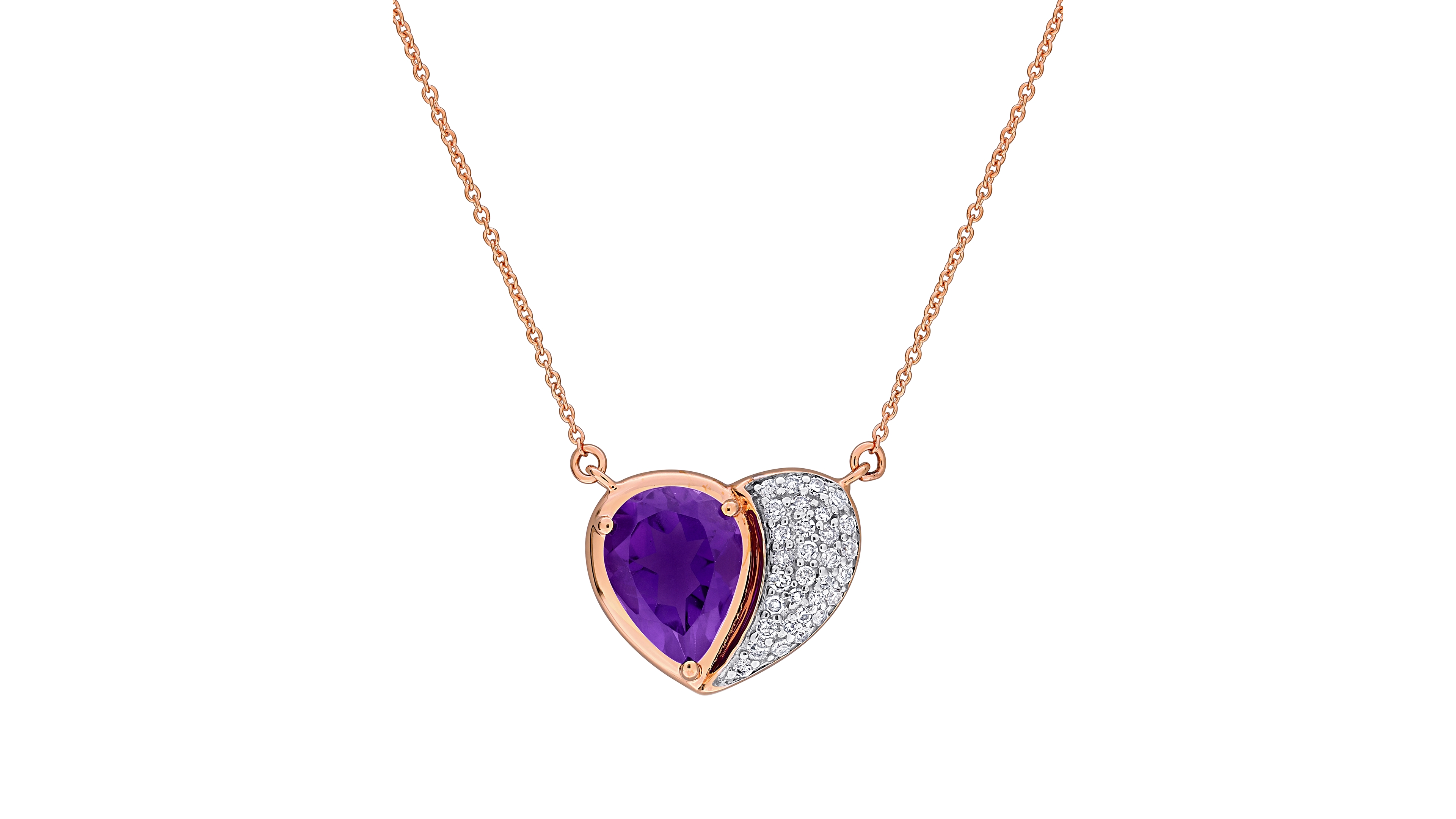 Macy's Amethyst and Diamond Heart Pendant Necklace (1-1/2 ct. t.w. 1/6 Diamond) 10k Gold