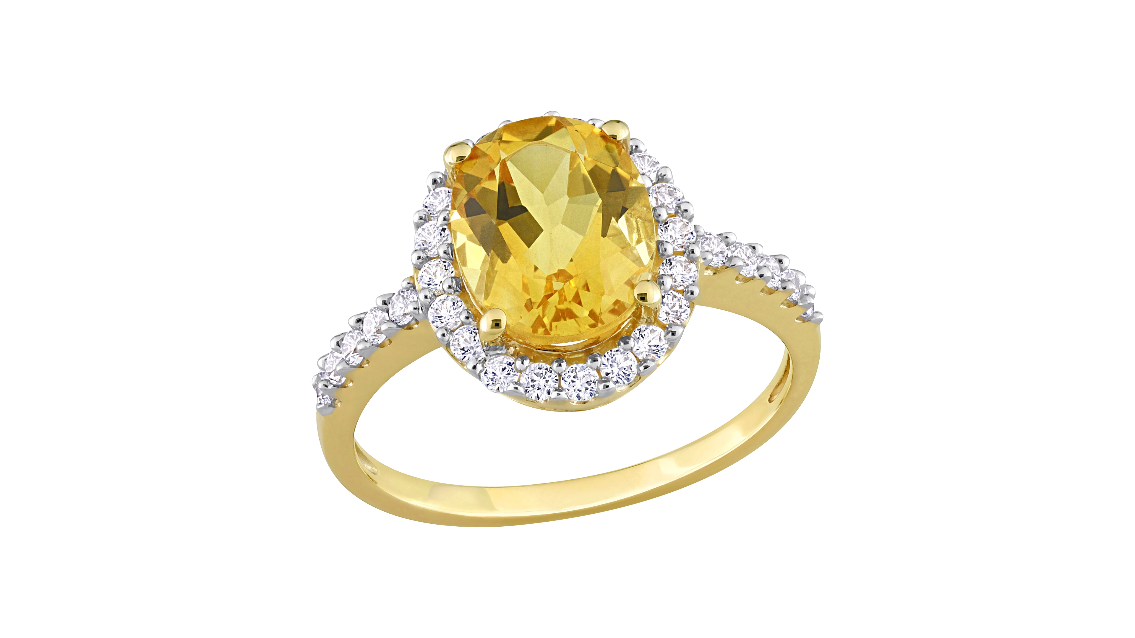 Macy's Citrine and Lab-Created White Sapphire Halo Ring (3-3/8 ct. t.w. Citrine, 5/8 Sapphire) 10k Yellow Gold