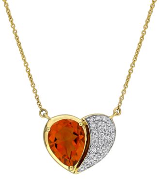 Gemstone and Diamond (1/6 ct. t.w.) Heart Pendant Necklace in 10k Yellow or Rose Gold (Available in Amethyst, Citrine, or Garnet)