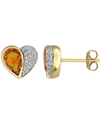 Gemstone and Diamond (1/5 ct. t.w.) Stud Earrings in 10k Yellow or Rose Gold (Available in Amethyst, Citrine, and Garnet)
