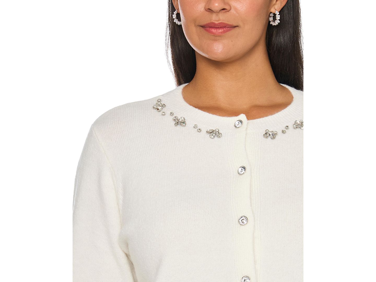 Женский кардиган Vince Camuto Plus Size Embellished Crewneck Cardigan, цвет: Состаренный белый — фото 3