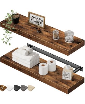 23.6" Bathroom Hardware Wall Floating Shelves Wood Set 2