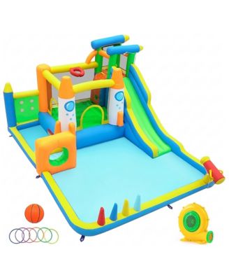 10-in-1 Inflatable Bounce House Water Slide Combo, 166" x 133" x 84", 680W Blower, 200 lb Capacity, Ages 3-12