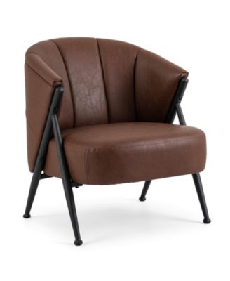 Mid-Century Wide Cushioned Seat Curved Back Accent Chair