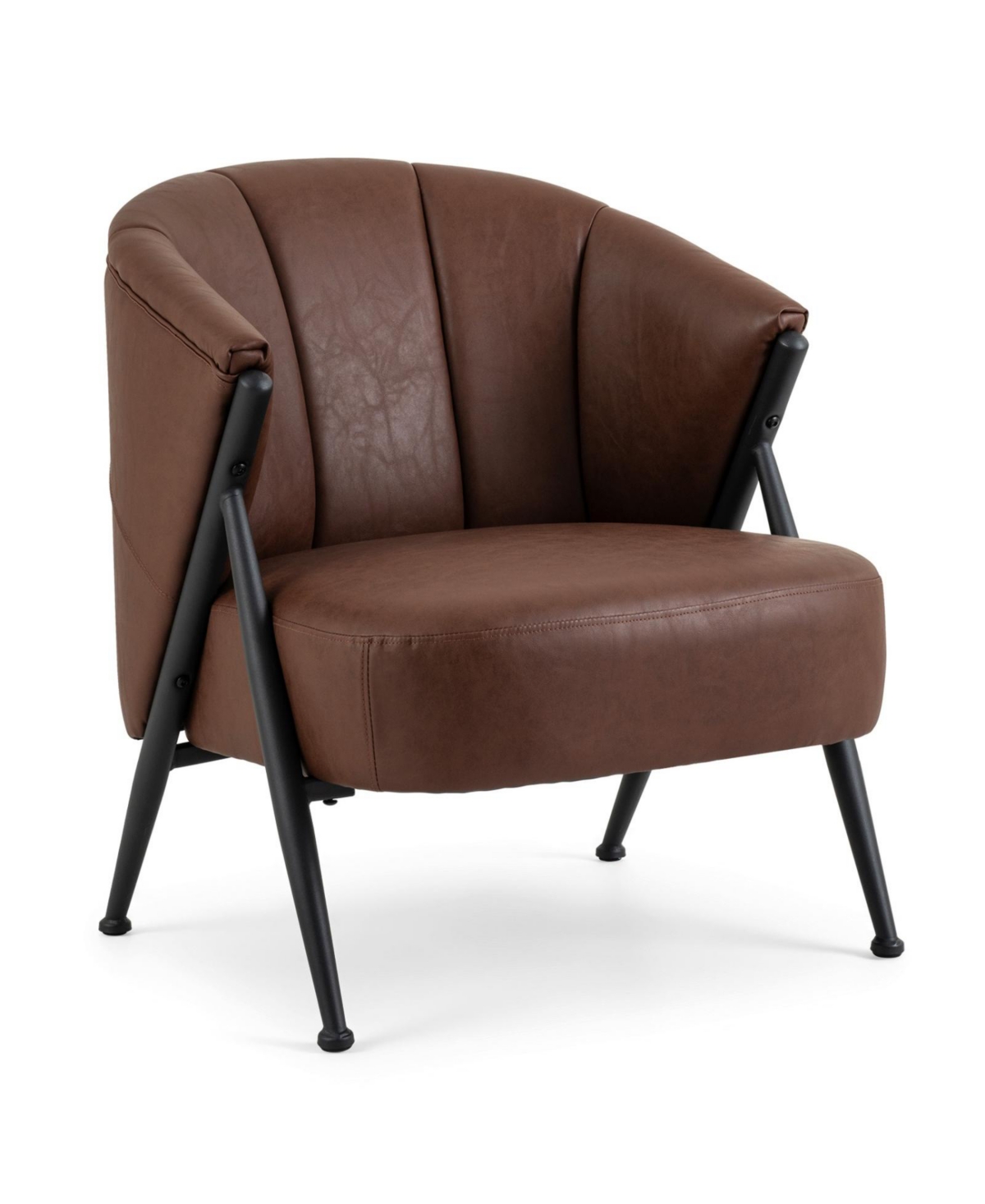 Sugift Mid-Century Wide Cushioned Seat Curved Back Accent Chair - Brown