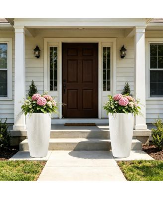 Set of 2 Brown Faux Rattan Tall Self-Watering Planters with Water Level Monitor Inner Bucket, 22"
