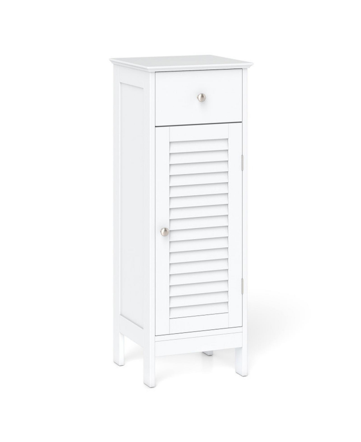 Hongge Narrow Bathroom Floor Cabinet with Adjustable Shelf and Drawer - White