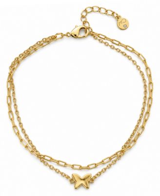 Butterfly Double Chain Anklet in Gold Plate