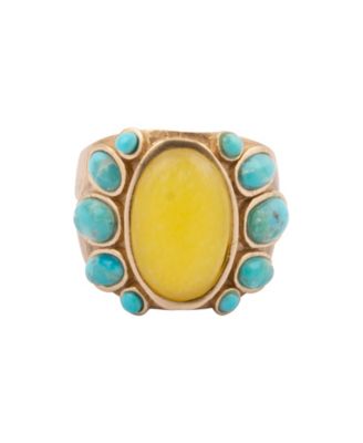 Women's Genuine Yellow Quartz & Blue Turquoise Gold-Tone Sunny Ring