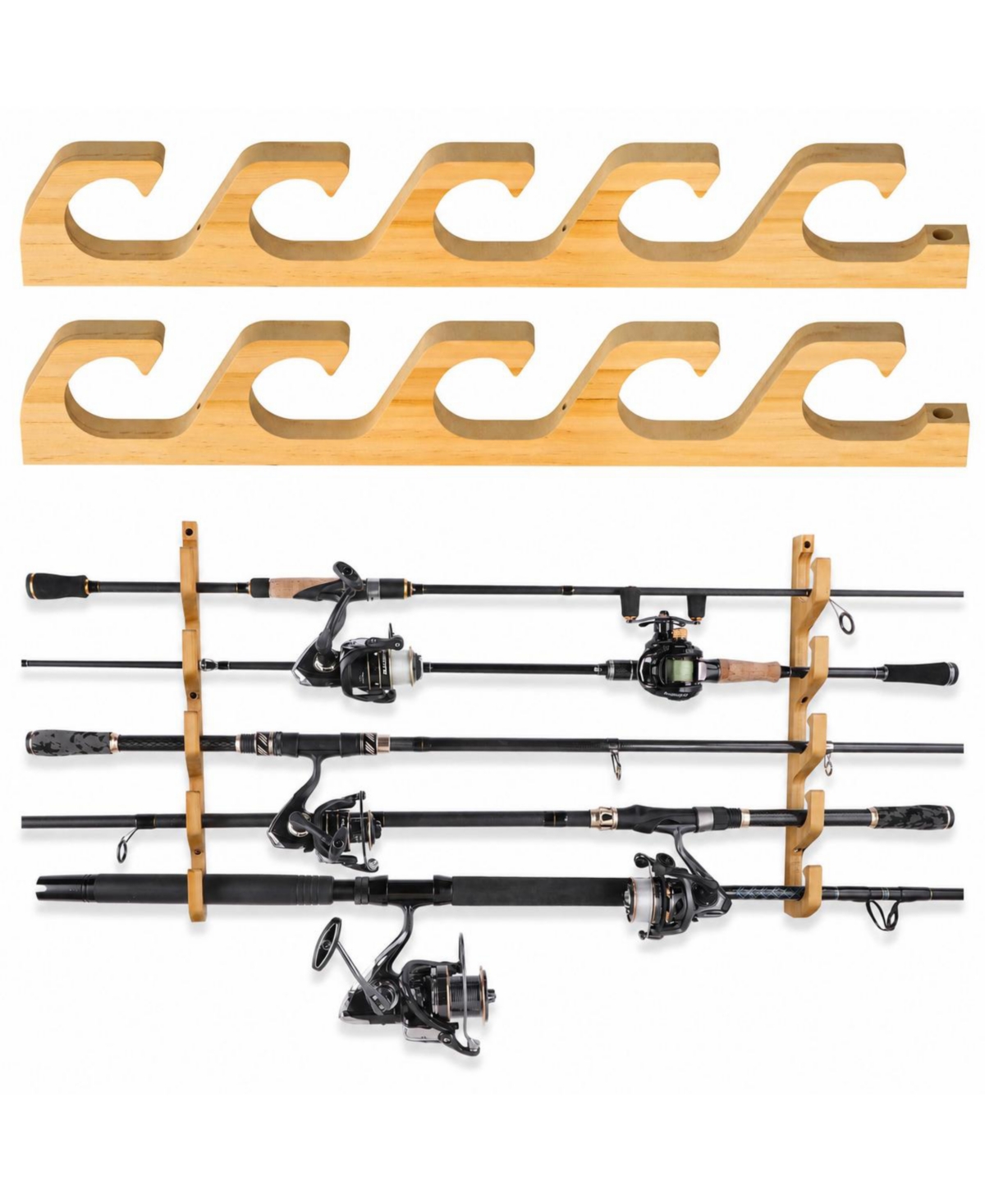 Magicorange Solid Wood Fishing Rod Holder Wall Ceiling Mounted Storage Rack Organizer