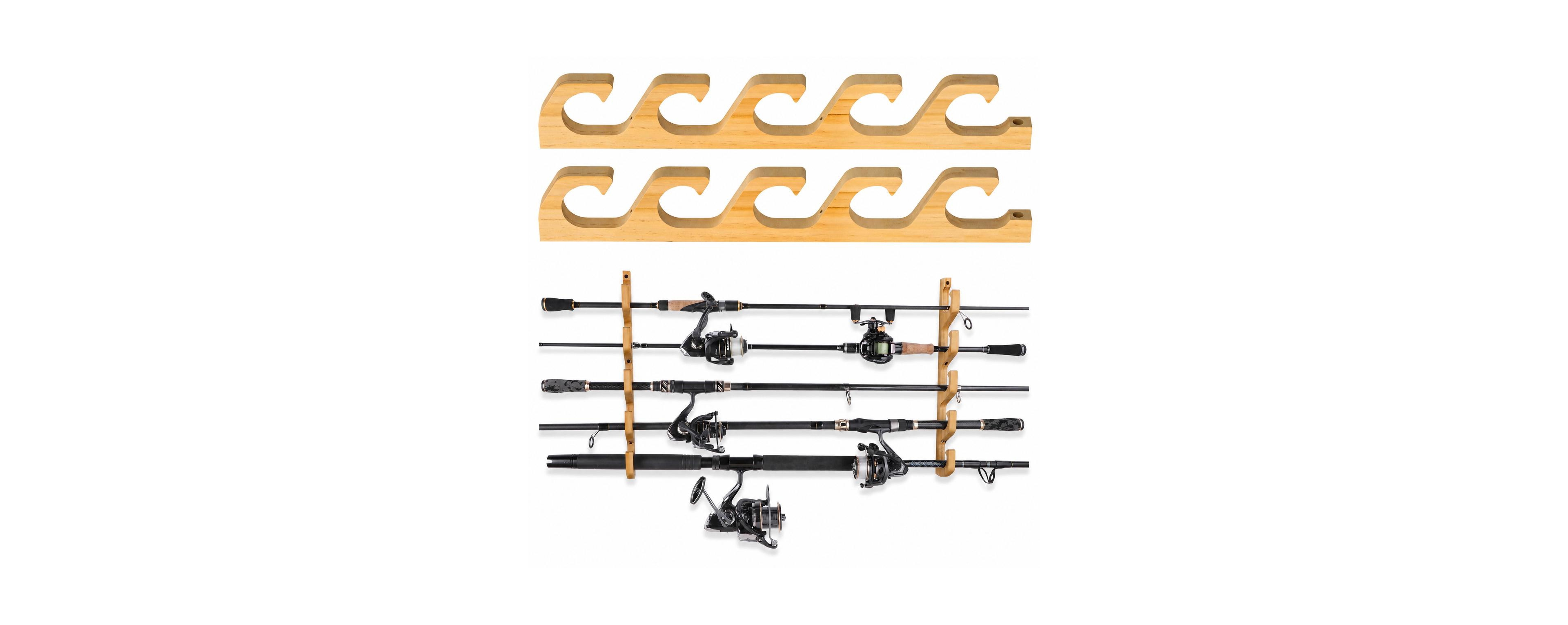 Magicorange Solid Wood Fishing Rod Holder Wall Ceiling Mounted Storage Rack Organizer
