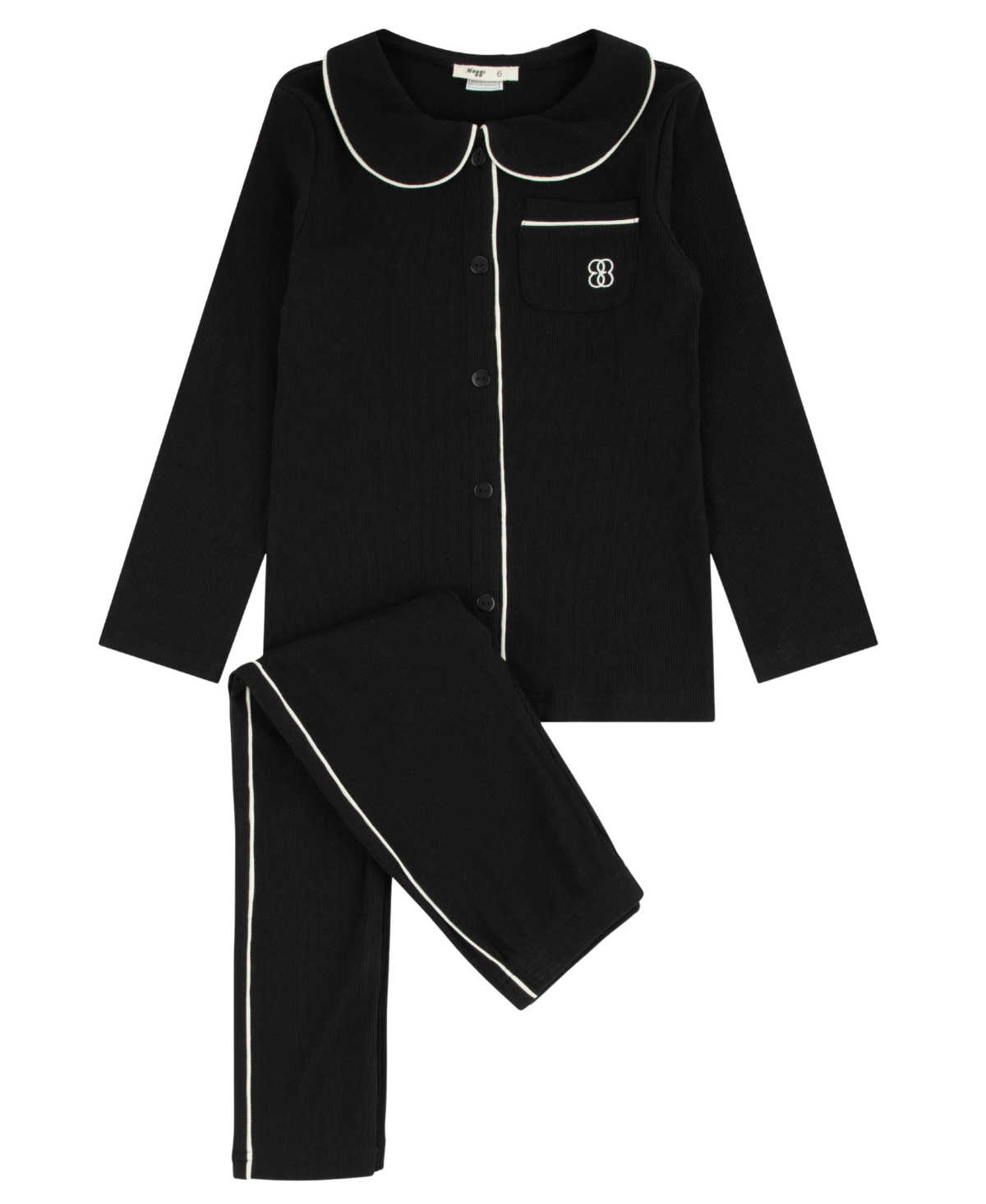 NoggiWear Boys' and Girls' Button-Front Long-Sleeve Top and Pants, 2-Piece Set - White piping
