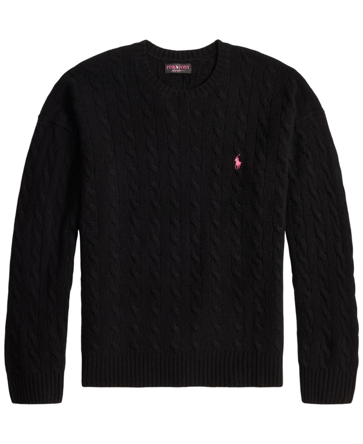 Мужской свитер из шерсти с кашемиром Polo Ralph Lauren Pink Pony, вязка косами, цвет: Чёрный — фото 4