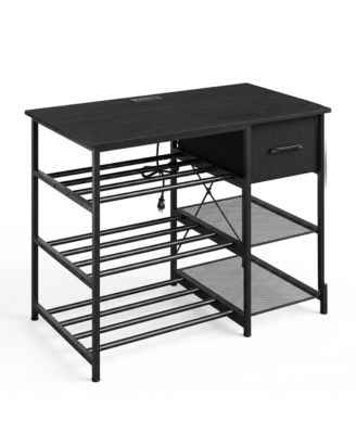3D Printer Storage Cabinet, 3-Tier Filing Organizer with Drawer, Heavy-Duty Metal Office Storage Table, 39.4" x 23.6", Power Hub, Black/Brown