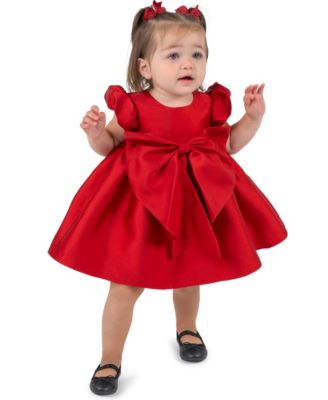 Baby Girls' Puff Sleeves Mikado Statement Bow Dress and Bloomer, 2-Piece Set