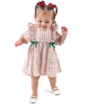Baby Girls' Gingerbread-Print Puff-Sleeve Fit and Flare Dress and Panty, 2-Piece Set