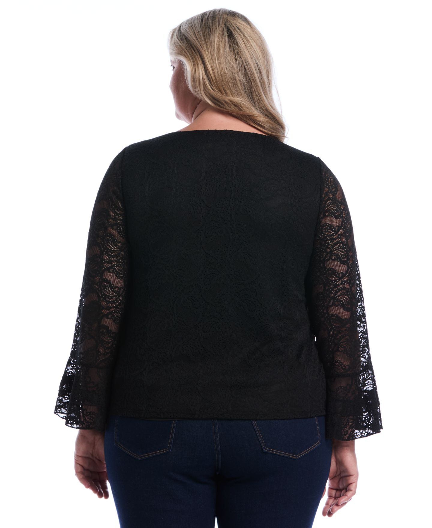 Женская блузка Rafaella Plus Size Lace Ruffle Sleeve B Boatneck, цвет: Чёрный — фото 5