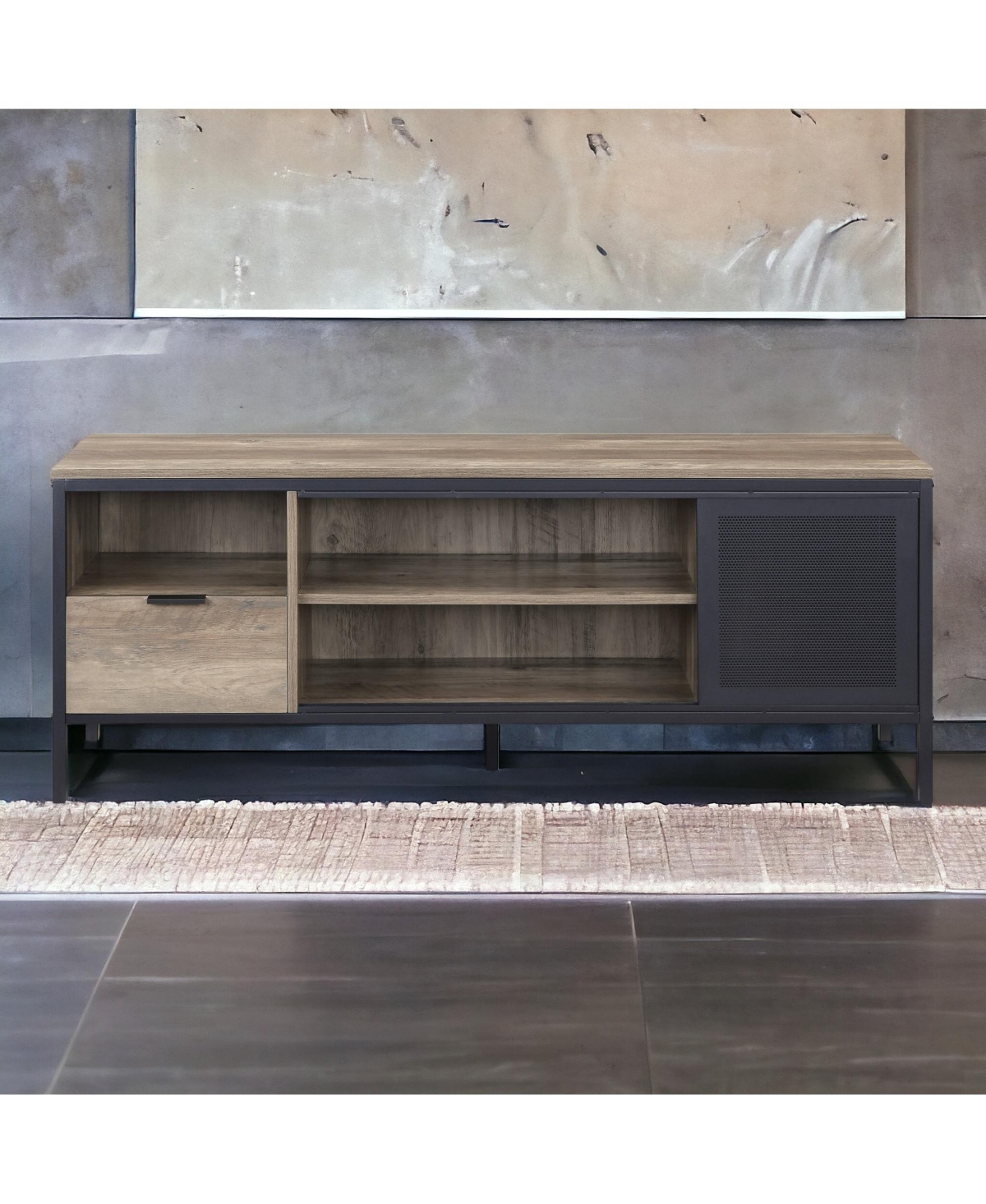 Flynama 55 Inch Tv Stand with 1 Drawer and 4 Compartments for up to 50 Inch Tv