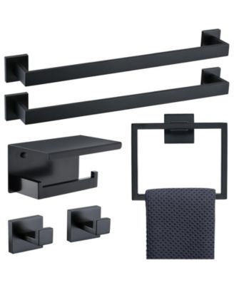 6 Piece 23.6" Bathroom Hardware Set Towel Bar Ring Hook Paper Holder Wall Mounted Stainless Steel