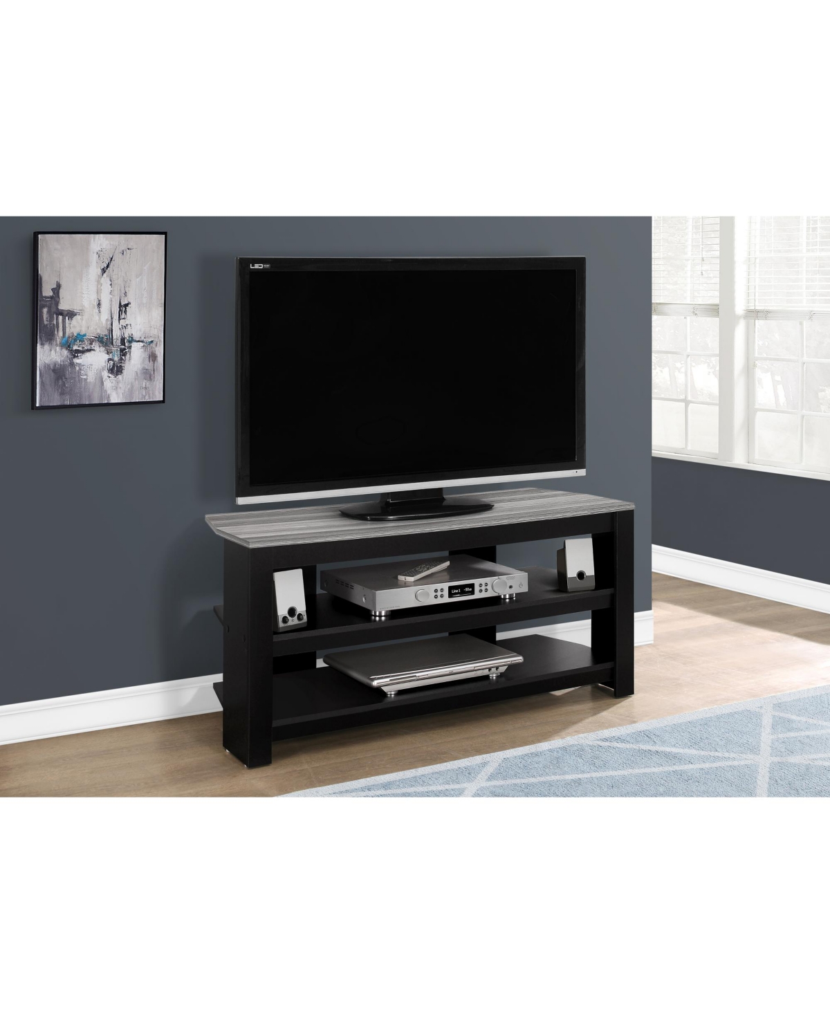 Flynama 42 Inch Two-Tone Laminate Tv Console with Dual Open Storage Shelves - Black