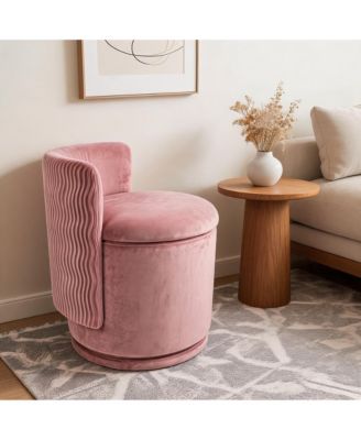 360degree(s) Swivel Vanity Chair with Hidden Storage, Back Support, Modern Round Upholstered Closet Stool, Accent Chair for Bedroom Dressing Room