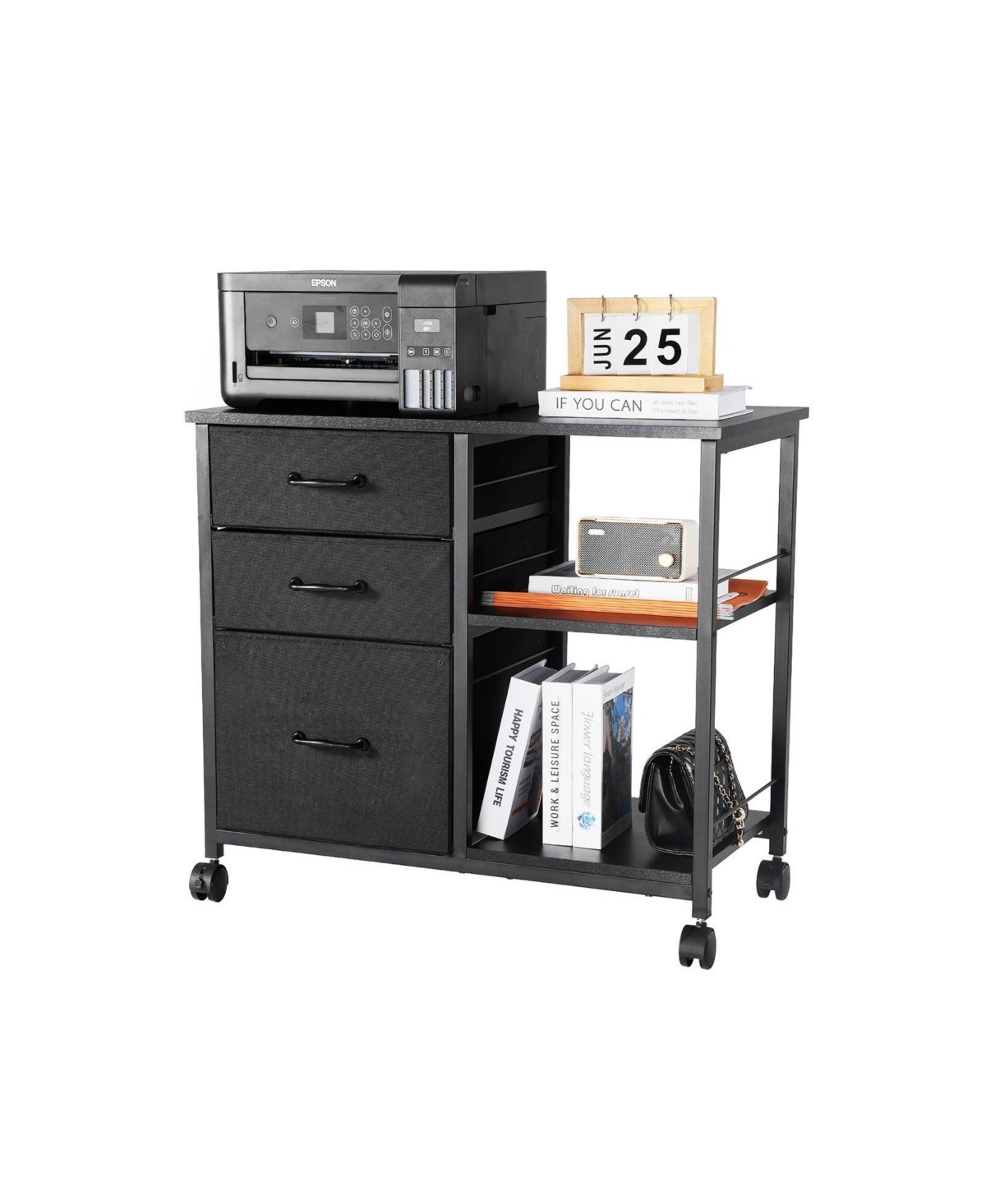 Mecale 3-Drawer Mobile File Cabinet with 2 Open Shelves and 66 lb Capacity