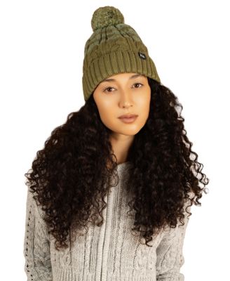 Women's Satin-Lined Pom-Pom Cable-Knit Beanie