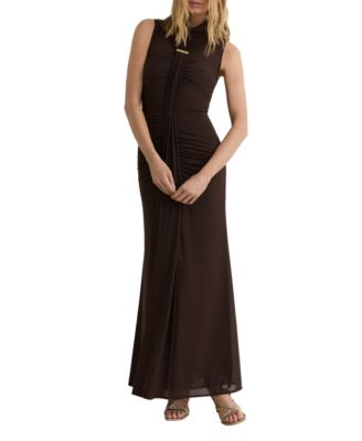 Women's Sleeveless Petite Mock Neck Long Dress