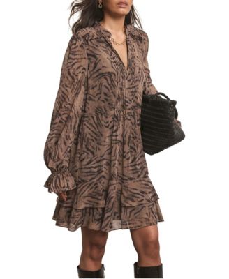 Women's Animal-Print V-Neck Ruffled Mini Dress