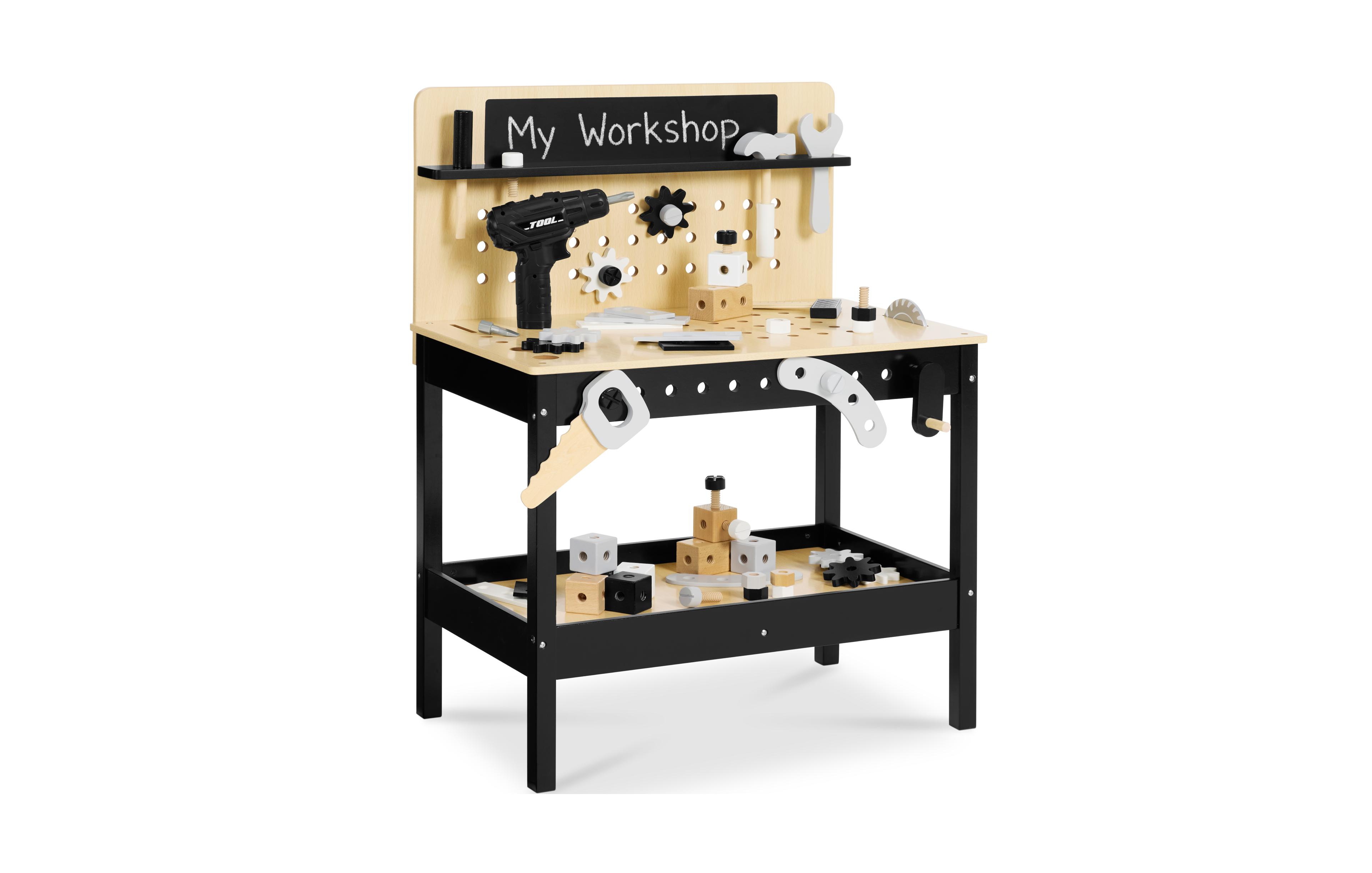 Best Choice Products Wooden Workbench with Battery-Powered Drill Tool Set, Ages 3+