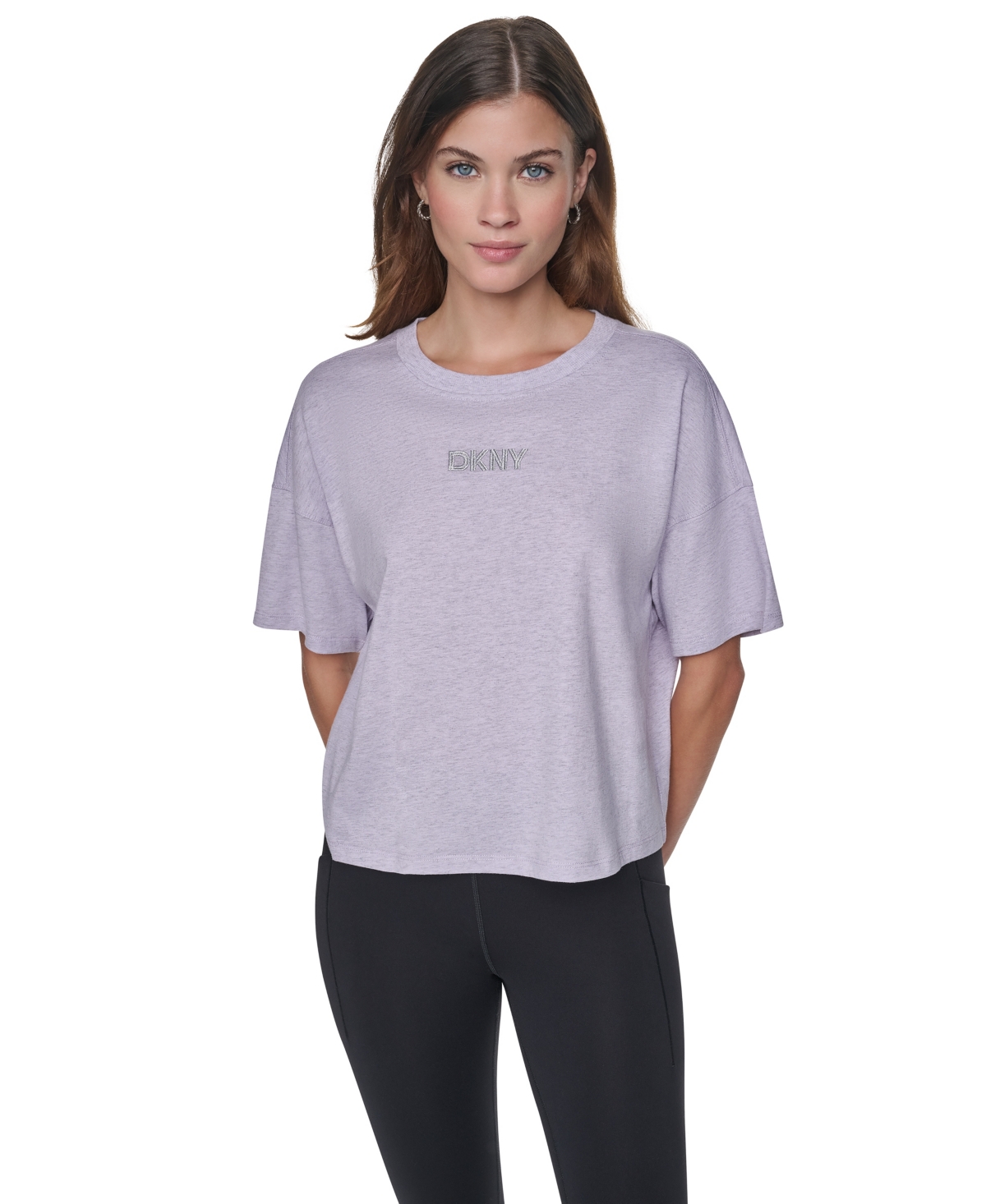 Dkny Sport Women's Metallic Embroidery Logo Drop-Shoulder Boxy T-Shirt
