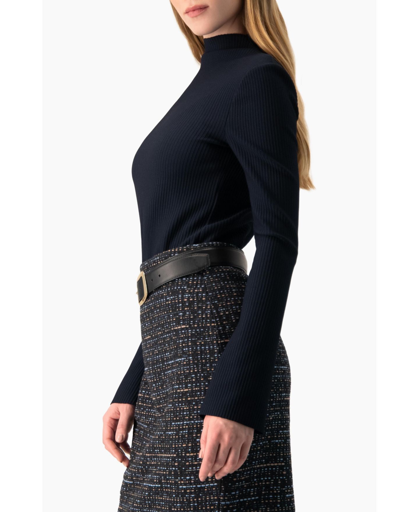 Женская блузка Ivonne High-Neck Ribbed Long-Sleeve, цвет: Тёмно-синий — фото 6