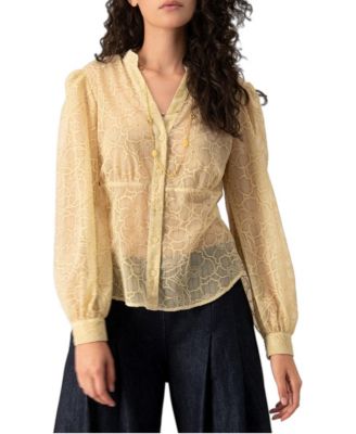 Women's Sheer Jacquard Puff-Sleeve Blouse