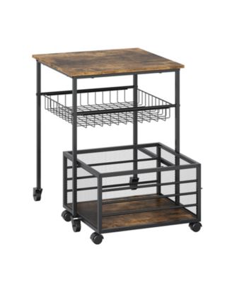 Mini Fridge Stand with Storage Shelf, Adjustable Table, Heavy Duty Wheels - Rolling Beverage Cart