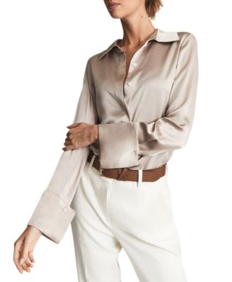 Women's Hailey Long-Sleeve Collared Satin Blouse