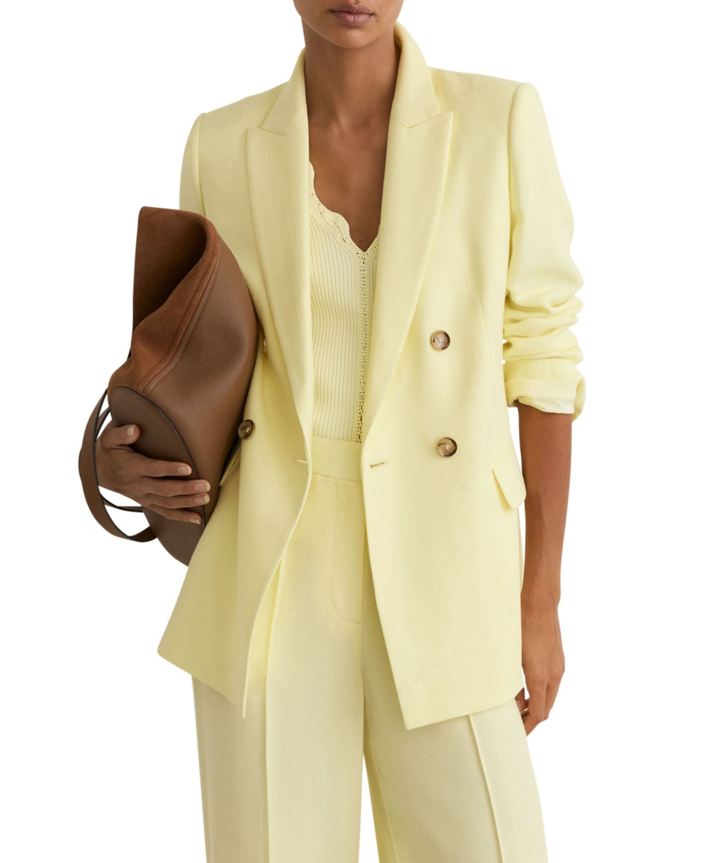 Женский пиджак REISS Magda Double-Breasted Peak Lapels Blazer, цвет: Жёлтый — фото 3