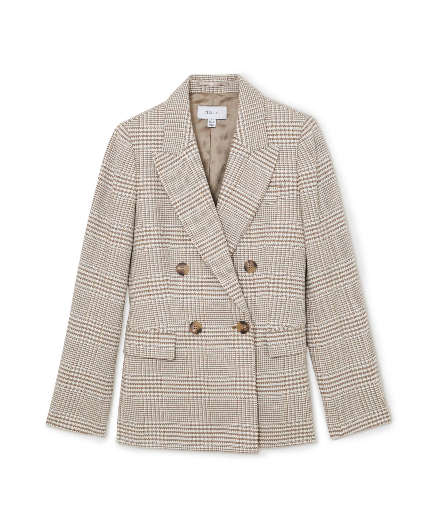 Женский пиджак REISS Petite Maxwell Plaid Double-Breasted Blazer, цвет: Нейтральный — фото 5
