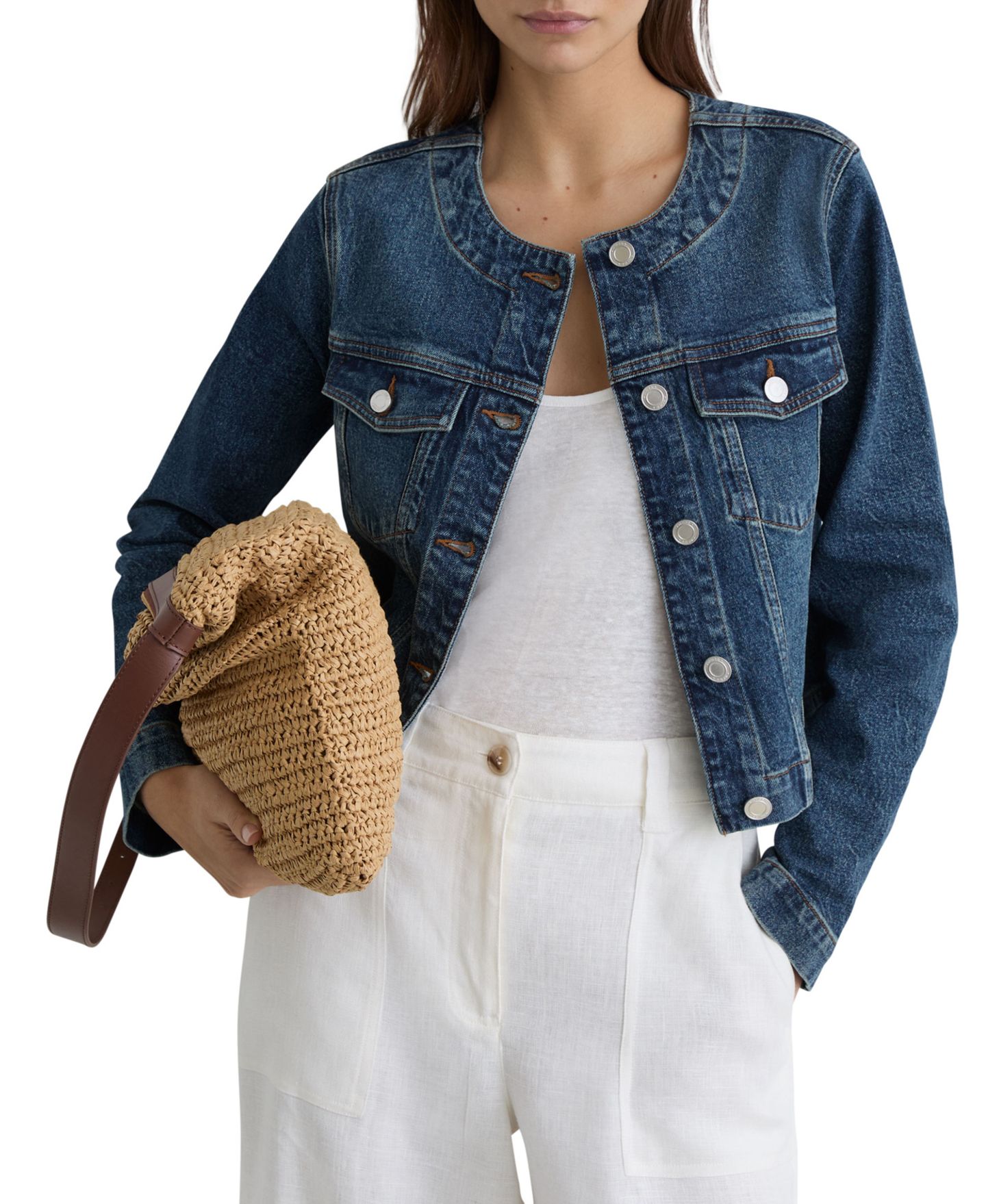 Женская куртка REISS Medora Cropped Denim, цвет: Синий — фото 1