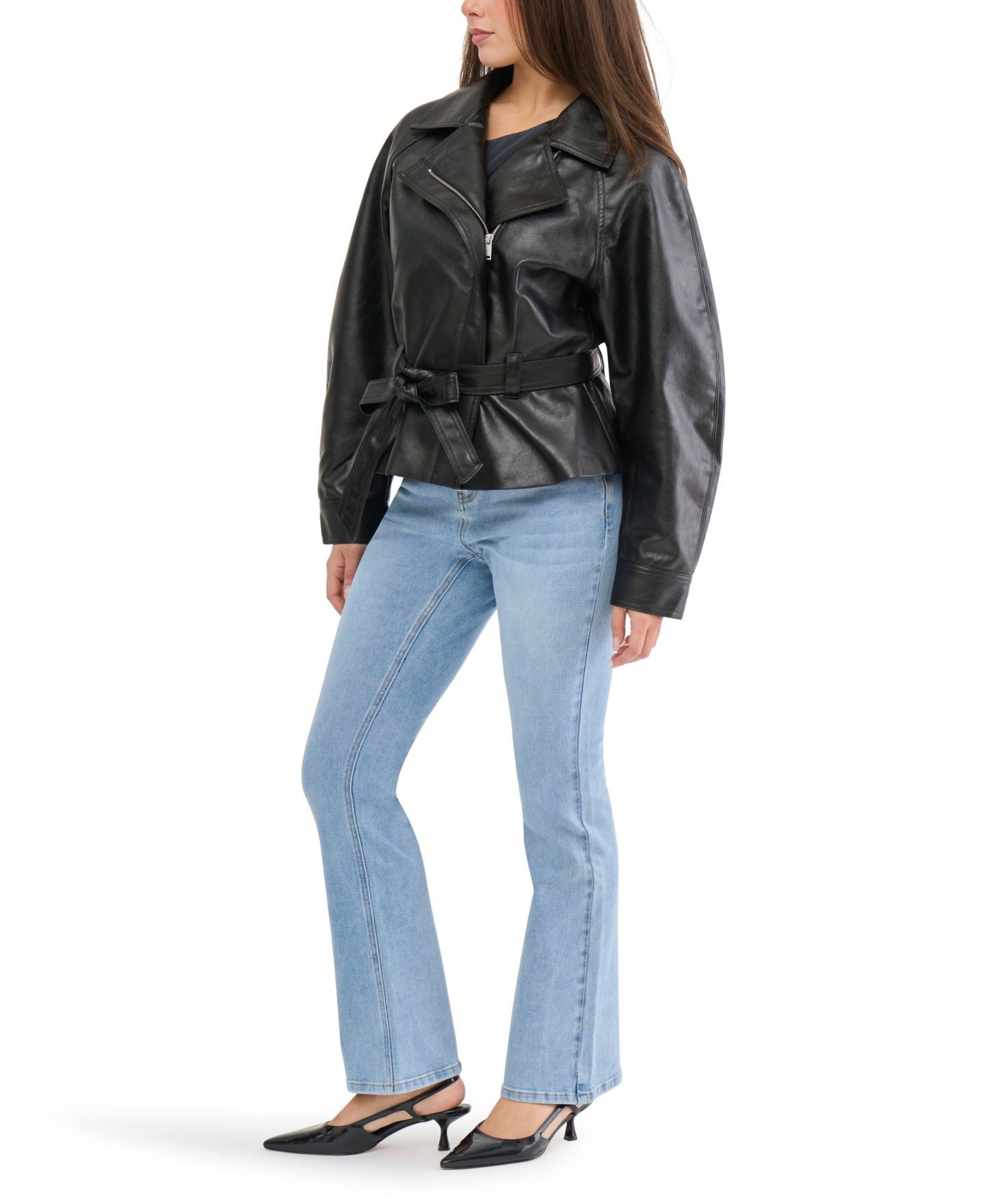 Женская куртка Madden Girl Juniors' Faux Leather Trench Zip-Front, цвет: Чёрный — фото 2
