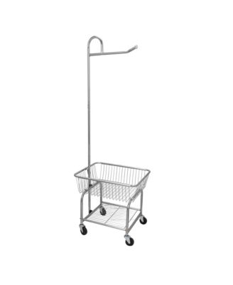Rolling Laundry Cart with Basket, Hanging Bar, Shelf, and Wheel Locks