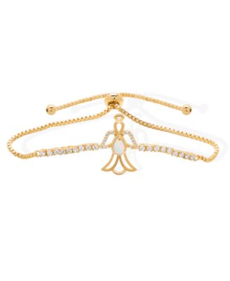 Simulated Opal and Cubic Zirconia Angel Adjustable Bolo Tennis Bracelet
