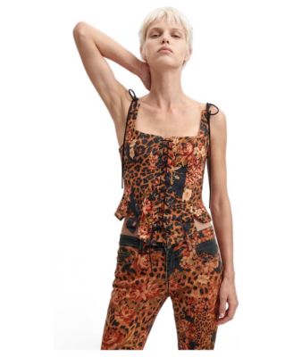 Women's Animal-Print Boat-Neck Corset Top