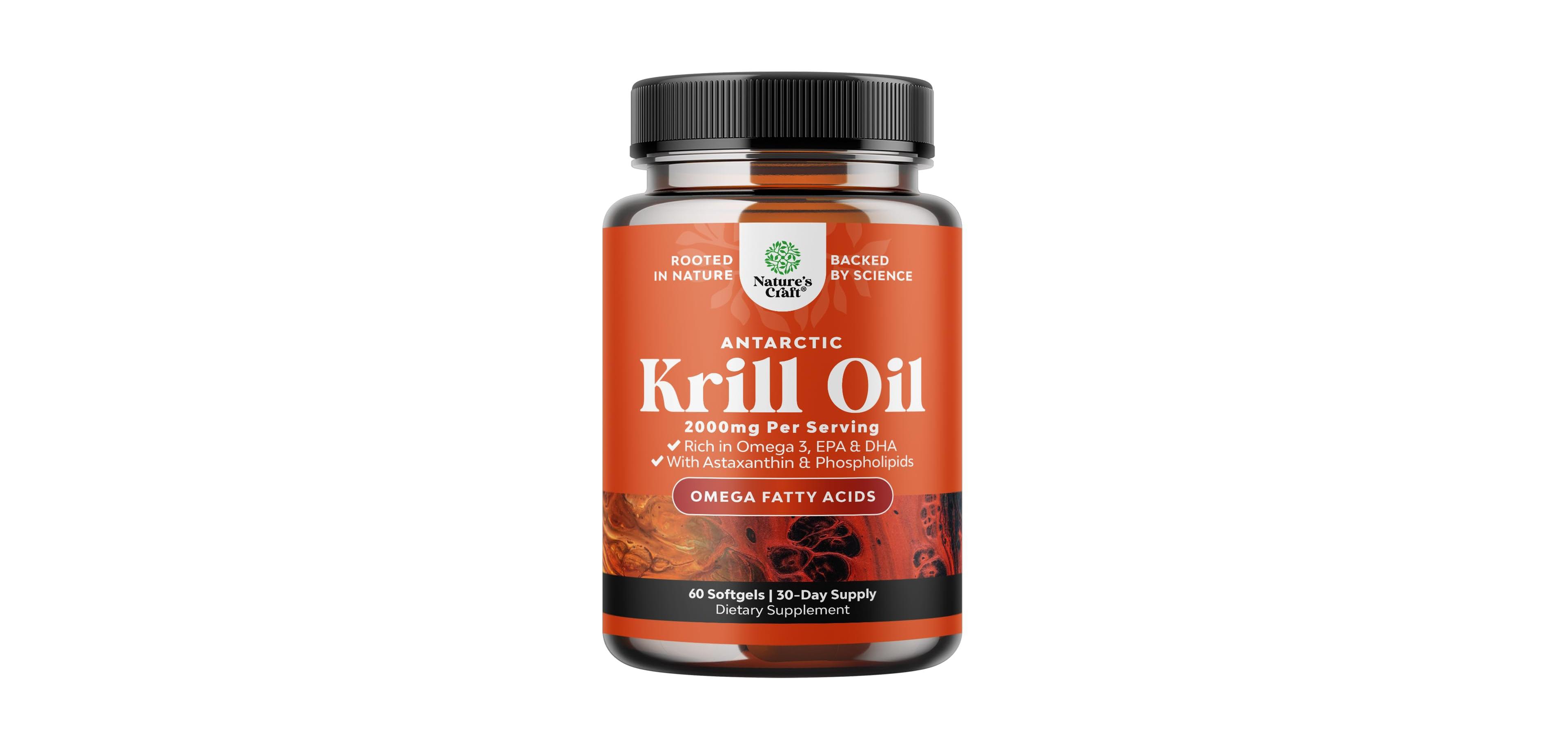 Nature's Craft Antarctic Krill Oil Softgels, 2000mg Per Serving, Omega-3 with Epa, Dha and Astaxanthin, 60 Count
