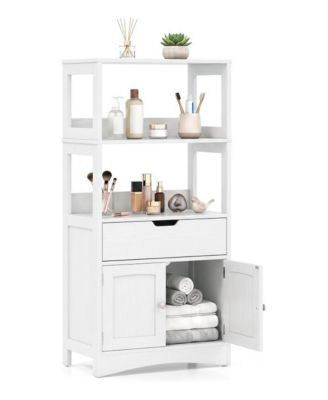 Bathroom Storage Cabinet with Open Shelves and Drawer