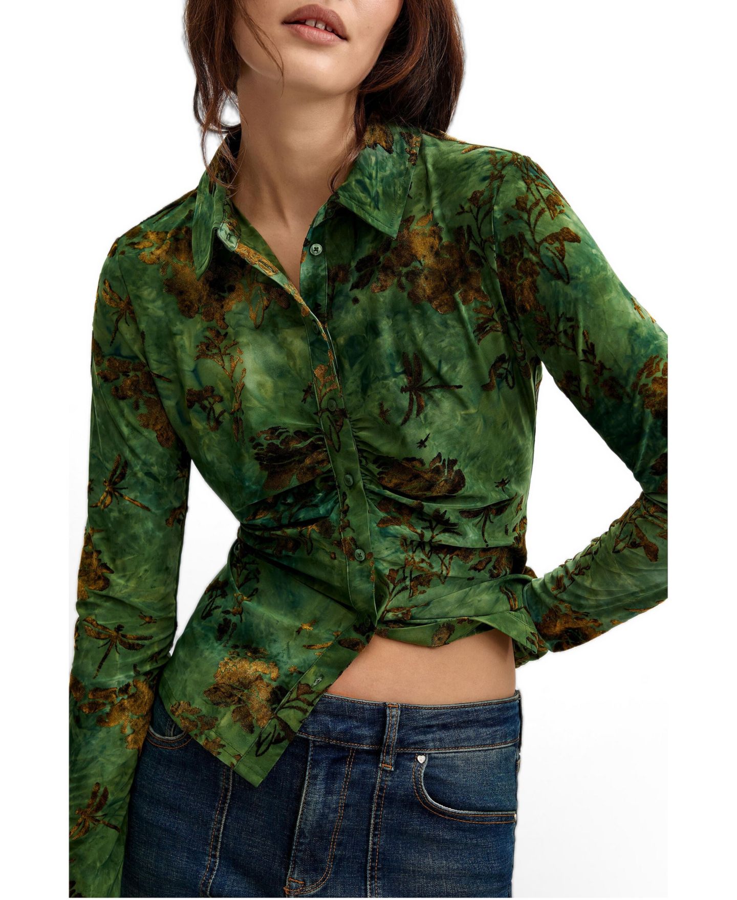 Женская рубашка Desigual Long-Sleeve Flocked-Knit Abstract-Print — фото 3