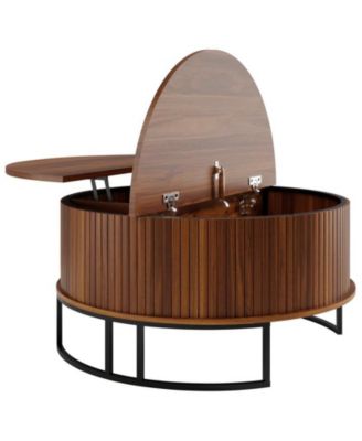 31.5" Round Coffee Table Fluted Lift Top Center Table with Storage