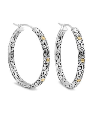 Sterling Silver with 18K Gold Bali Filigree Hoop Earrings